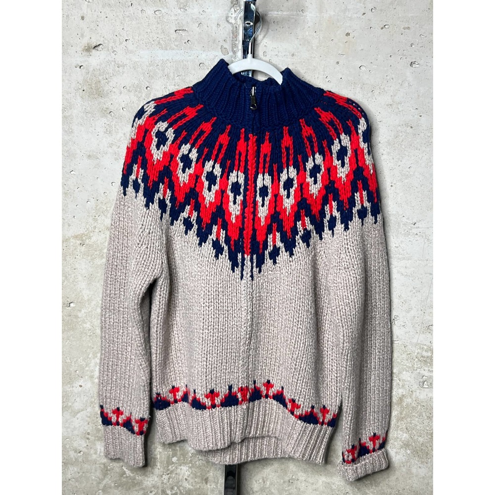 Brooks Brothers Beige Sweater with Navy & Red Pattern